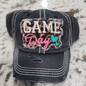 Black 'Game Day' Cap with Leopard Print